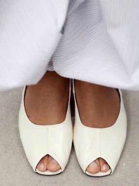 NEW Zara Leather Peep Toe Flats Size 37